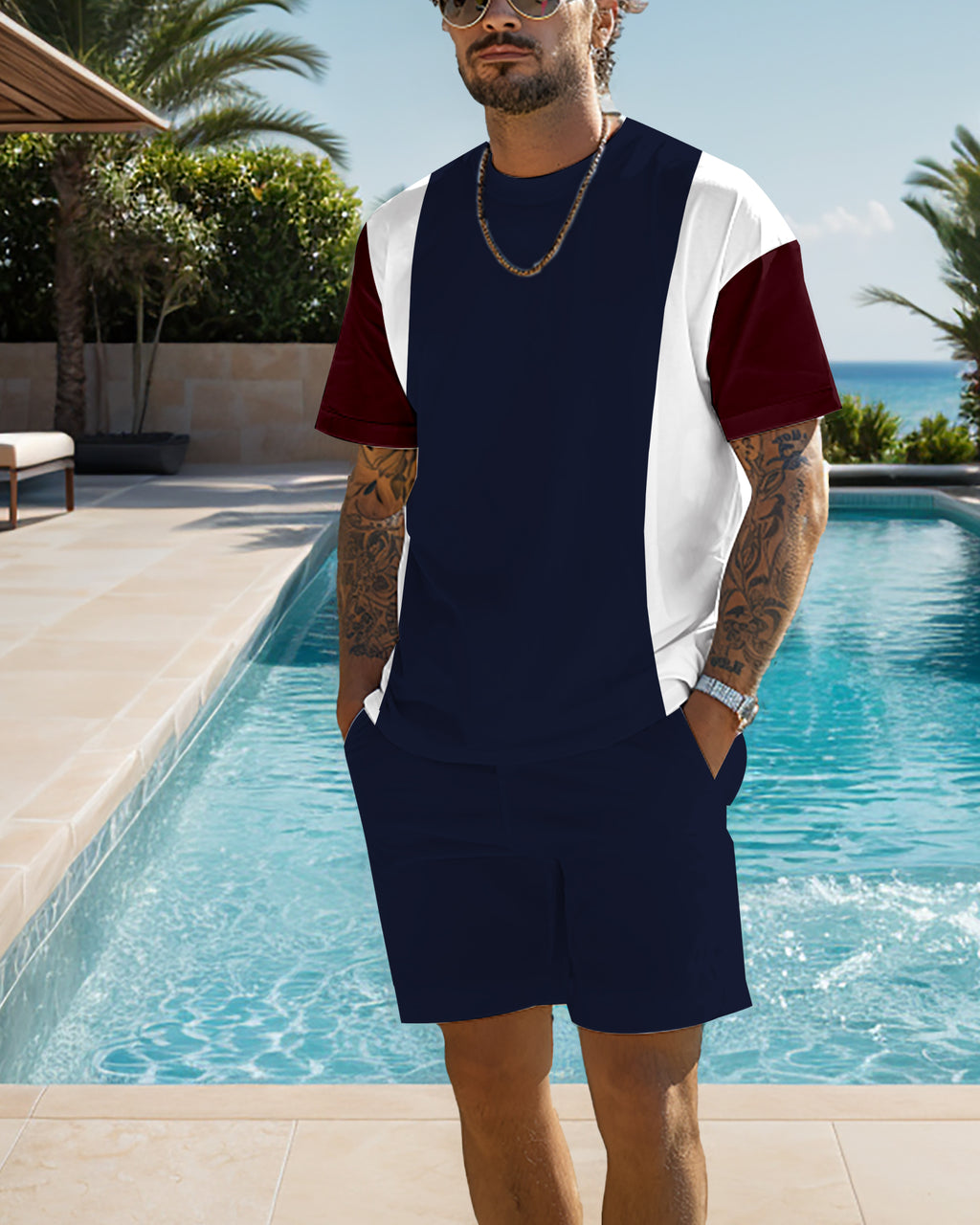 Men's casual striped printed shorts Set 540