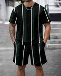 Men's Summer Colorblock Printed Round Neck Set 463