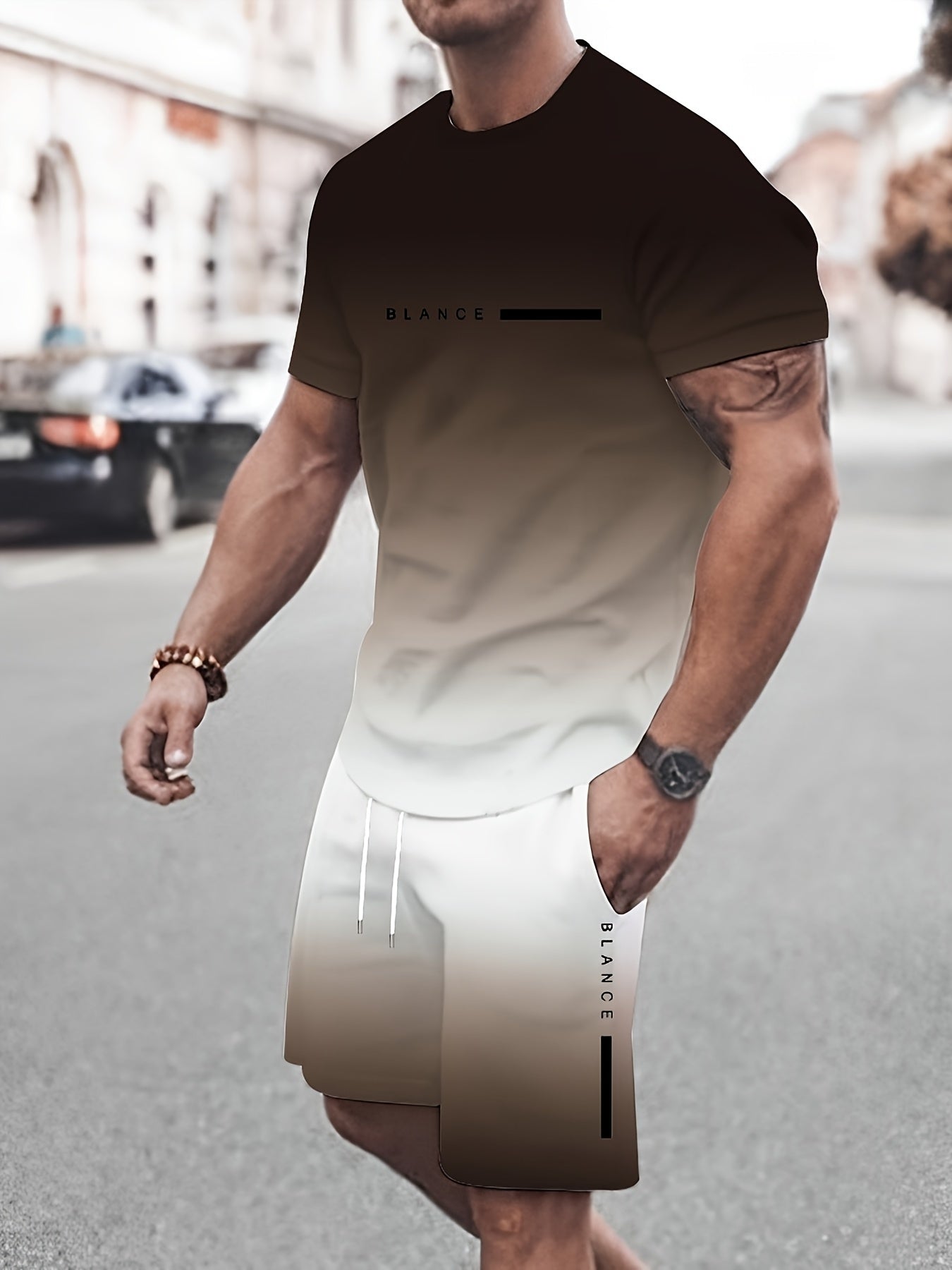 Men's Gradient Summer Round Neck Set 134