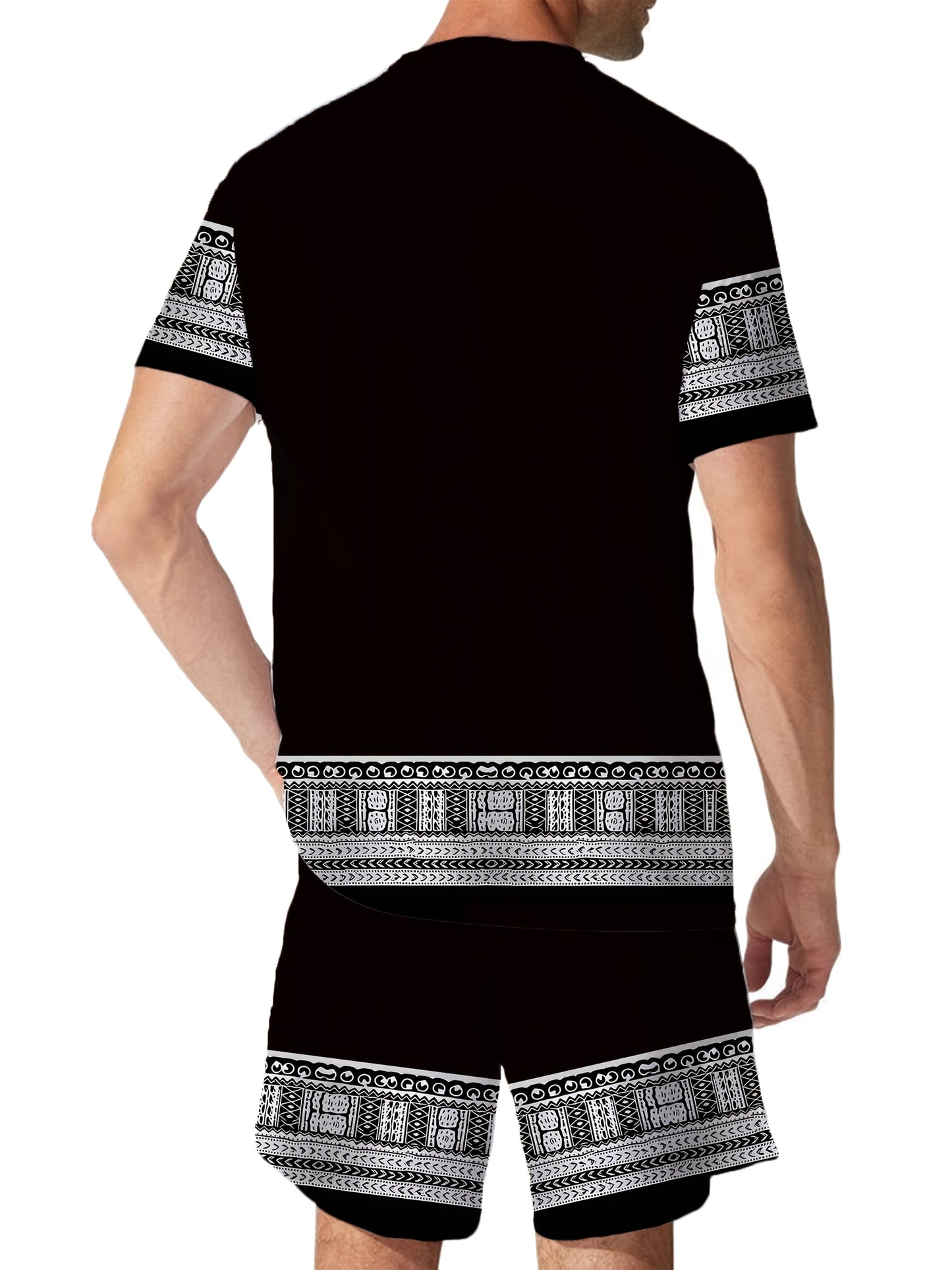 Men's Summer Retro Ethnic Print Round Neck Set 273