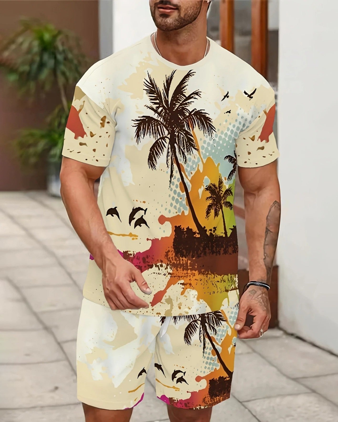 Men's Summer Vacation Round Neck Set 197