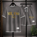 Men's Milano Graphic Print Short Sleeve Shirt and Drawstring Shorts Set, Casual Summer Two-Piece Outfit, Lightweight Breathable Relaxed Fit Athletic Set for Daily Wear, Beach, Vacation, Travel & Loungewear