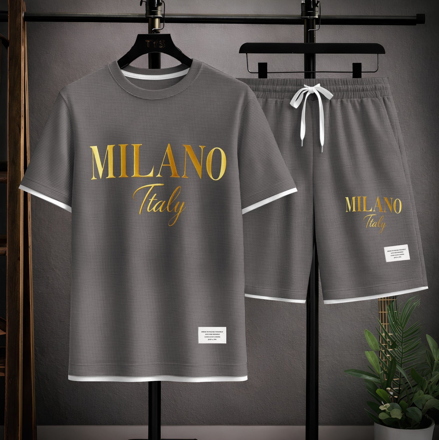 Men's Milano Graphic Print Short Sleeve Shirt and Drawstring Shorts Set, Casual Summer Two-Piece Outfit, Lightweight Breathable Relaxed Fit Athletic Set for Daily Wear, Beach, Vacation, Travel & Loungewear