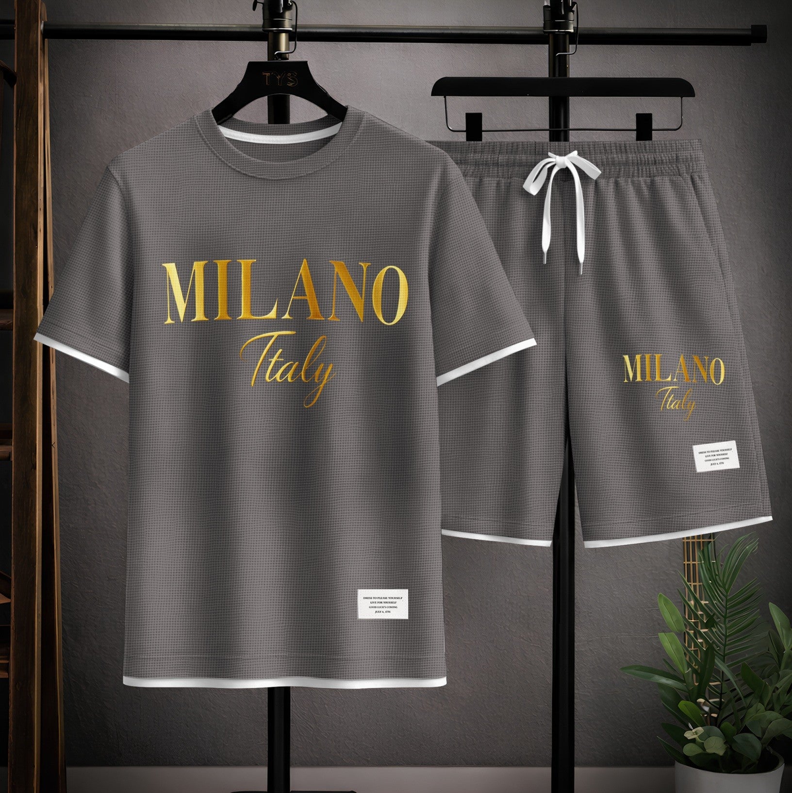 Men's Milano Graphic Print Short Sleeve Shirt and Drawstring Shorts Set, Casual Summer Two-Piece Outfit, Lightweight Breathable Relaxed Fit Athletic Set for Daily Wear, Beach, Vacation, Travel & Loungewear