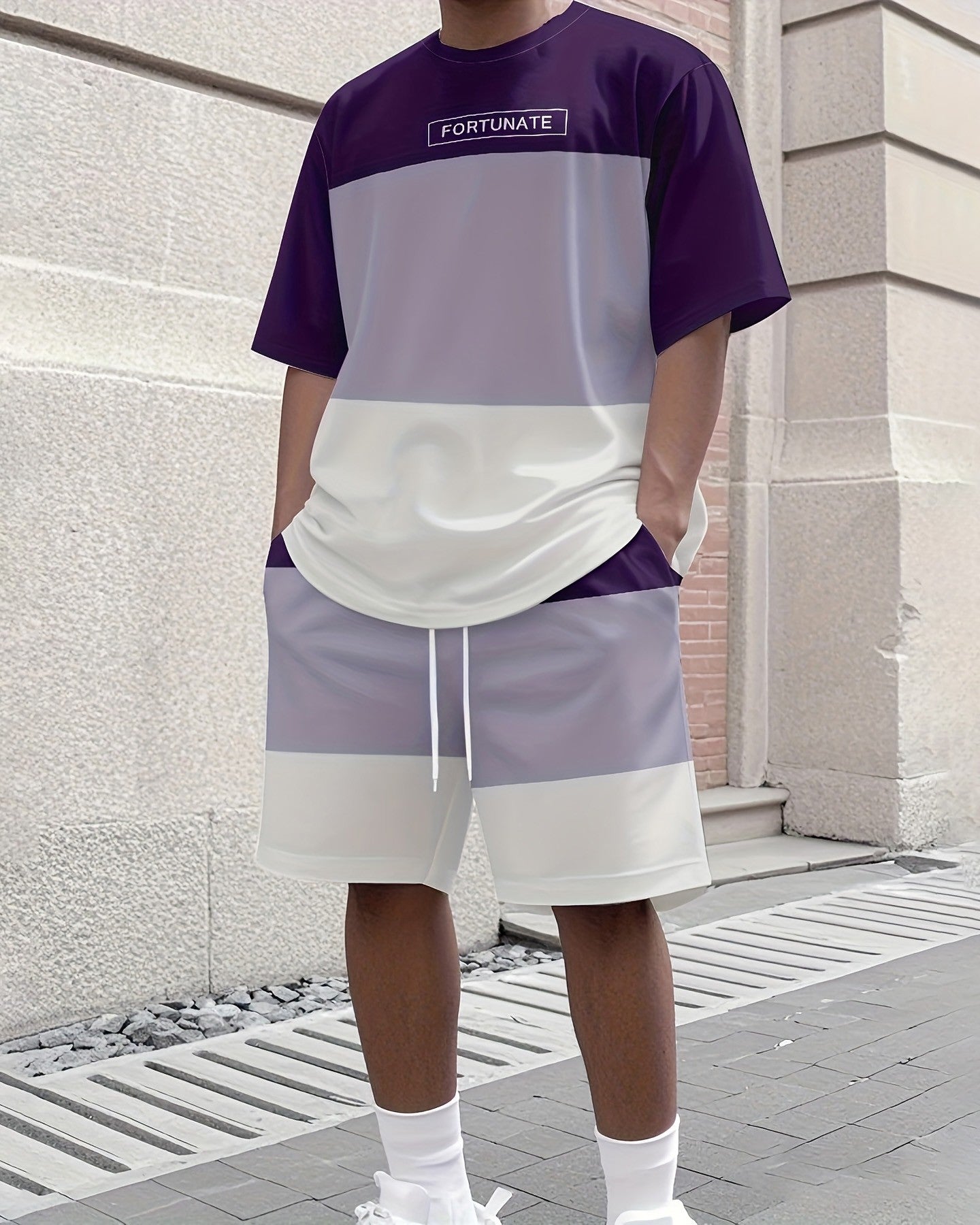 Men's Colorblock Summer Round Neck Set 106
