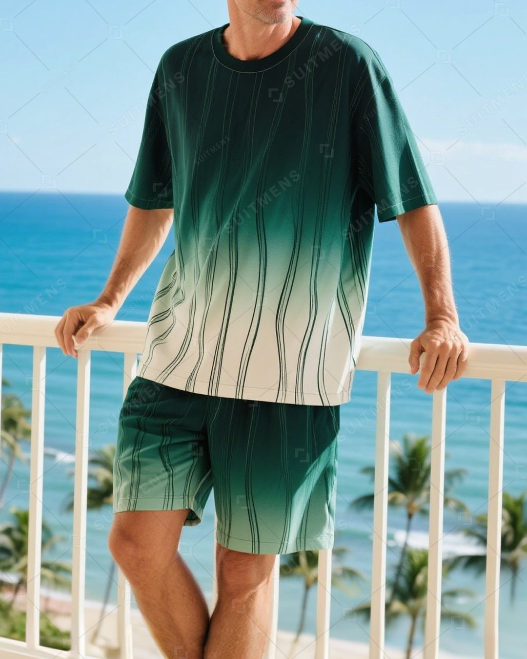 Men's Summer Vacation Round Neck Set 027