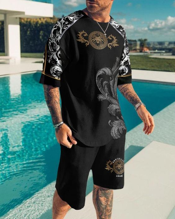 Suitmens Men's Vintage Print Shorts Suit