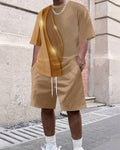 Men's Summer Colorblock Printed Round Neck Set 286