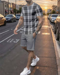 Men's Summer Colorblock Printed Round Neck Set 744