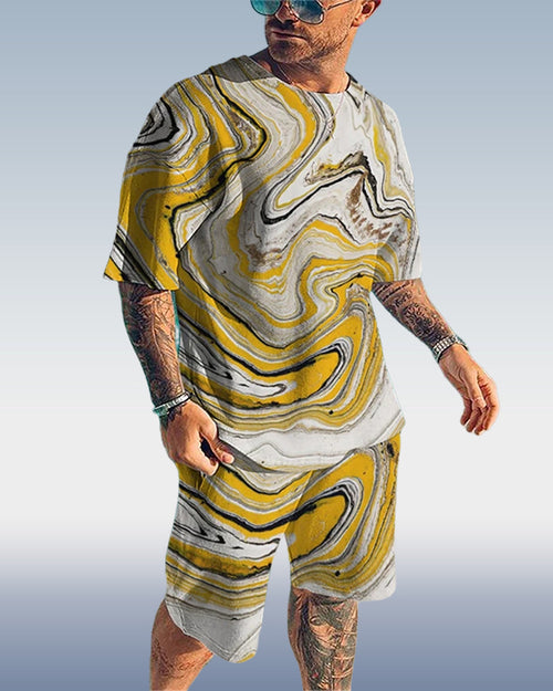 Men's Casual Gradient Print Shorts Set 417