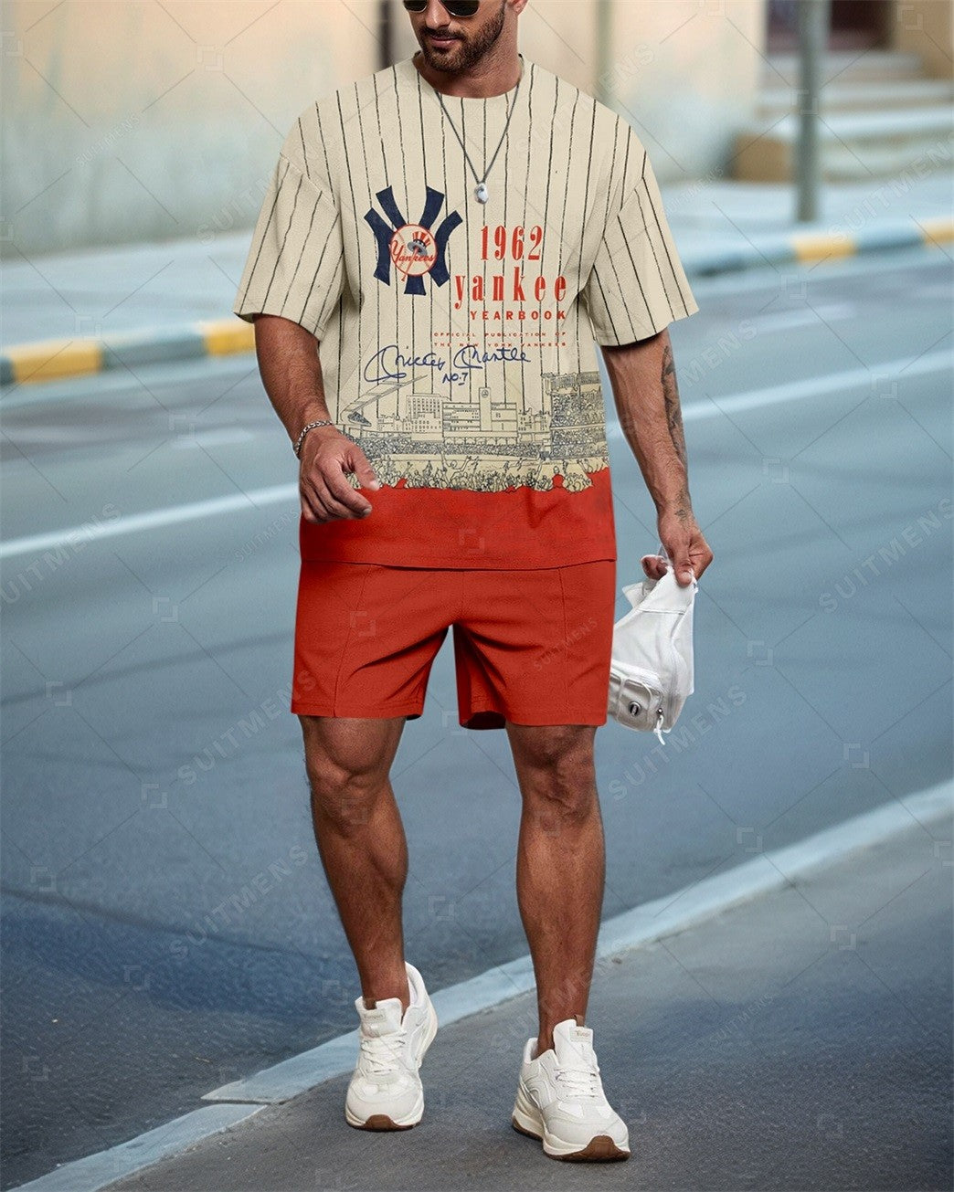 Men's New York Yankees Striped Summer Round Neck Set 116