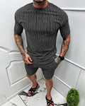 Men's vertical stripe short sleeve two piece suit