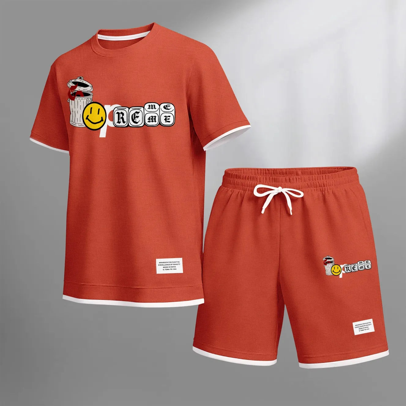 Men's Graffiti Collage Design Print Waffle Fabric Short-Sleeved Shirt And Shorts Set