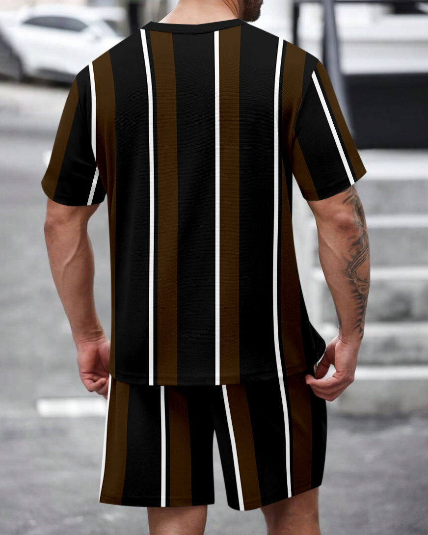 Men's Summer Colorblock Printed Round Neck Set 460