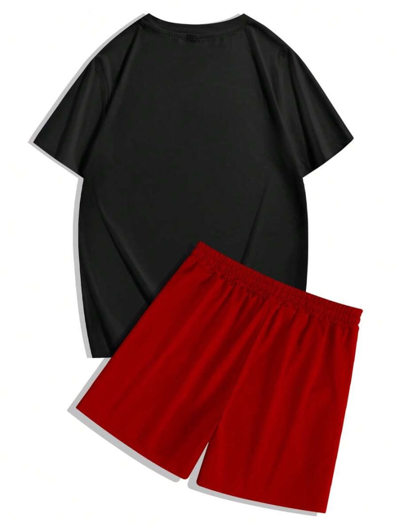 Men's Summer Letter Print Round Neck Set 270