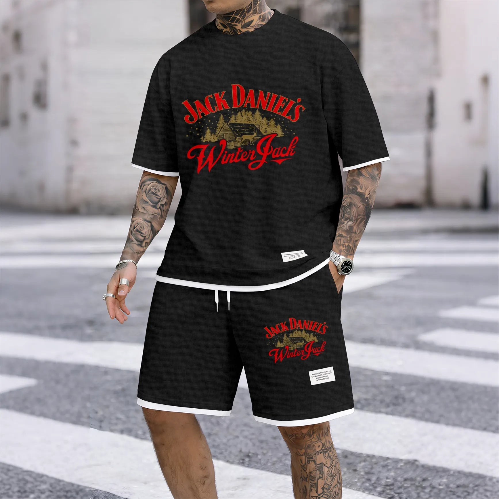 Men's Beer And Beverage Printed Drawstring Shorts Set, Suitable For Spring And Summer Wear, Casual Summer Set, Including Short-Sleeved Shirt And Shorts, Suitable For Everyday Wear And Sports 08