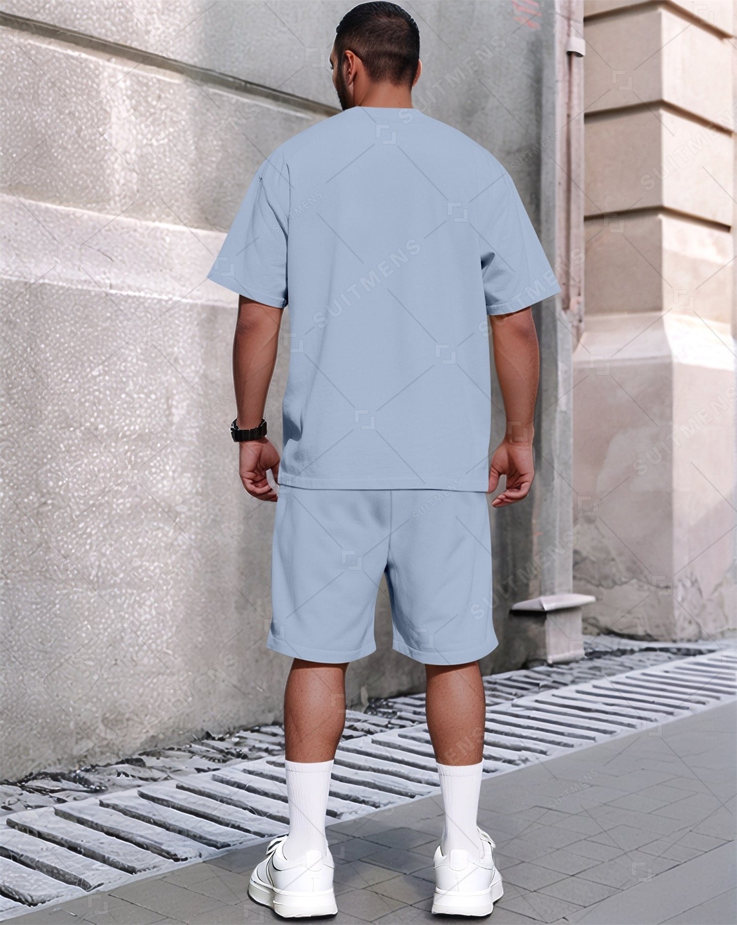 Men's Summer Colorblock Printed Round Neck Set 285