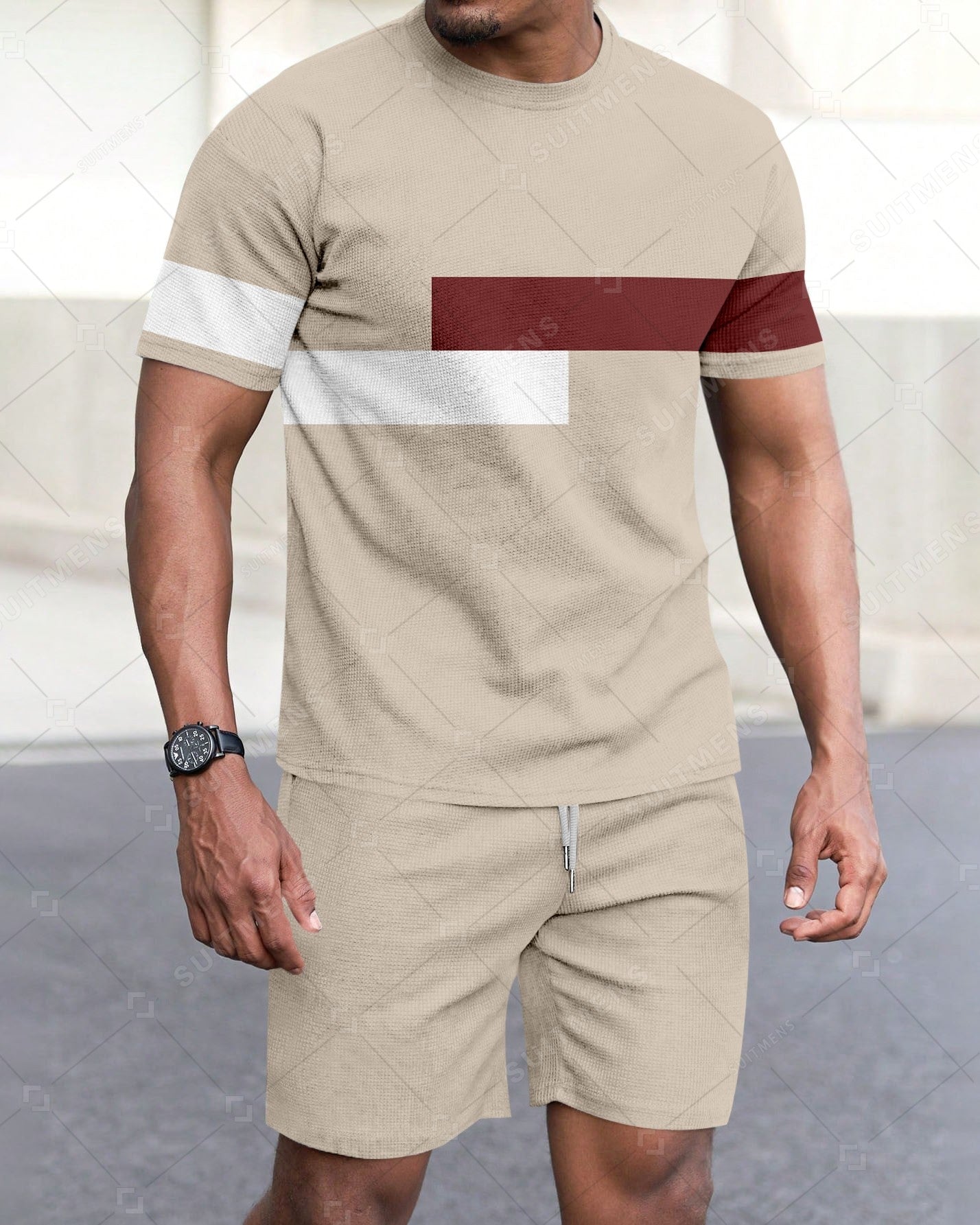 Men's Summer Colorblock Printed Round Neck Set 284