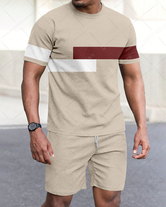 Men's Summer Colorblock Printed Round Neck Set 284