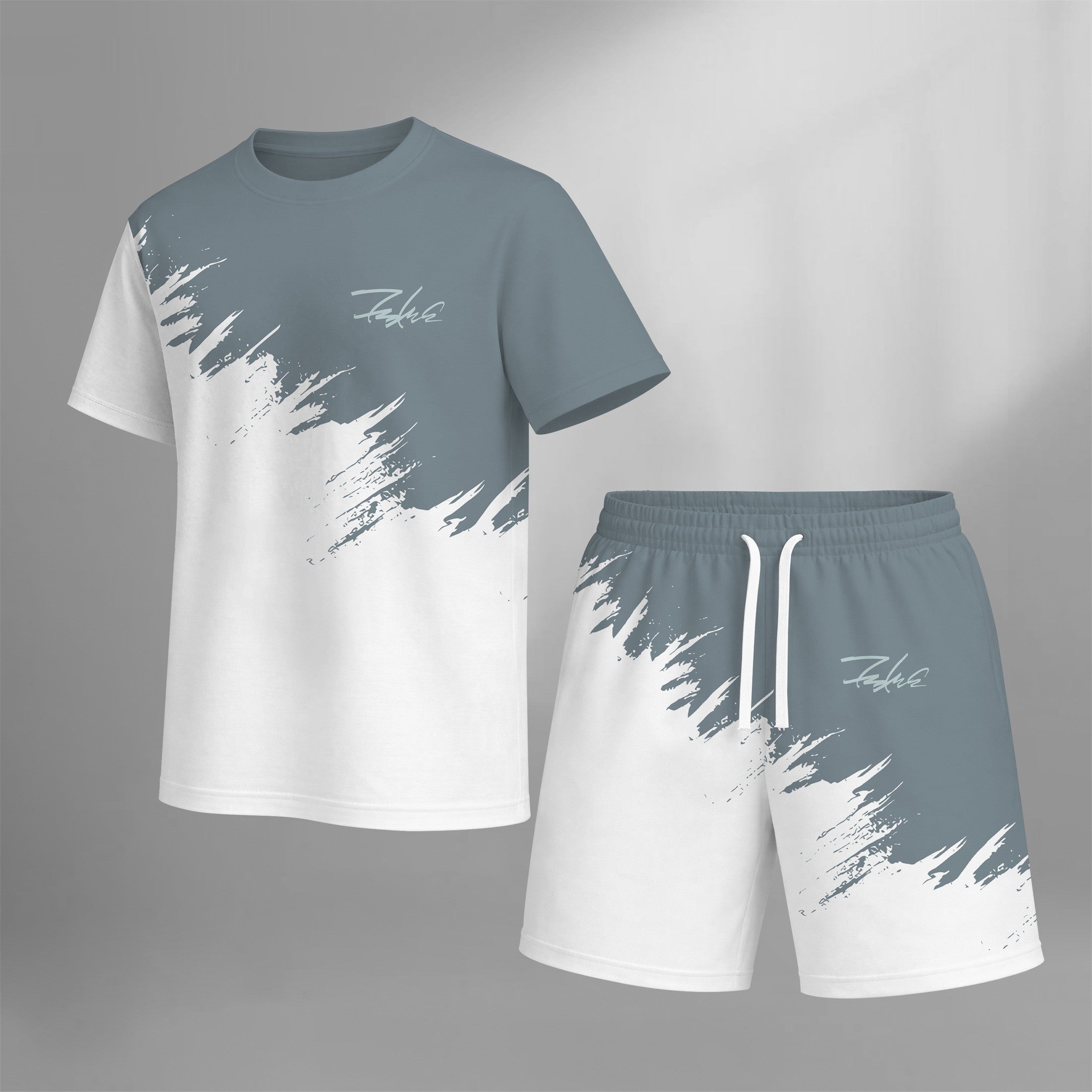 Men’s Casual 2 Piece Shorts Set, Gradient Color Block Short Sleeve T Shirt and Drawstring Shorts Matching Outfit, Lightweight Breathable Summer Tracksuit for Daily Wear, Vacation, Streetwear, Travel, Lounging, Workout and Weekend Comfort