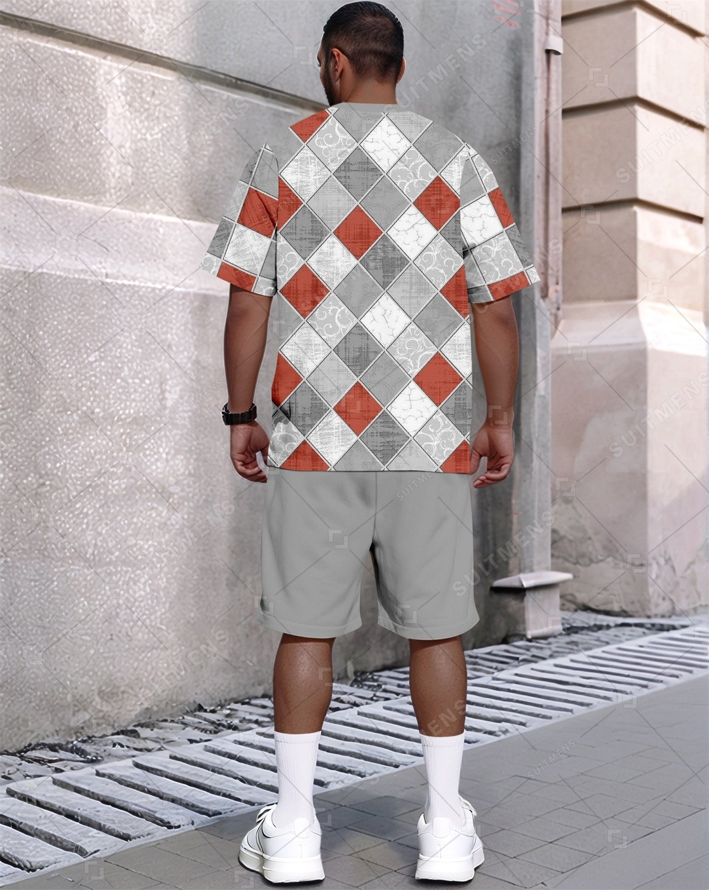 Men's Summer Colorblock Printed Round Neck Set 641