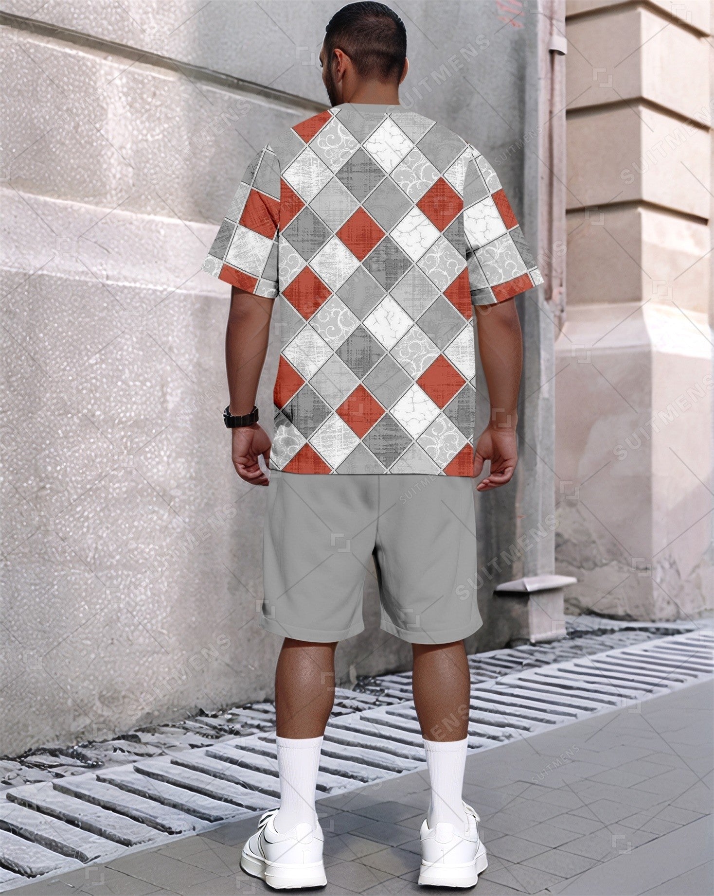 Men's Summer Colorblock Printed Round Neck Set 641