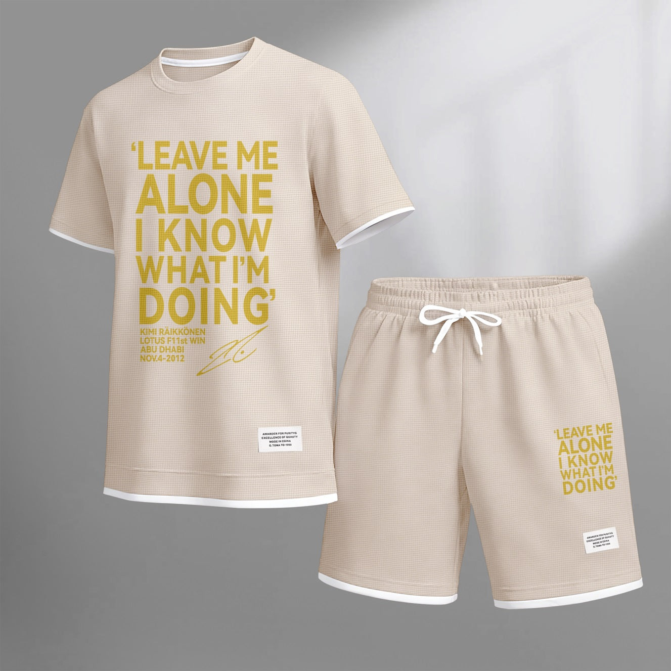 Men's Racing Driver Quotes Print Waffle Fabric Short-Sleeved Shirt And Shorts Set