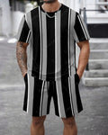 Men's Summer Colorblock Printed Round Neck Set 462