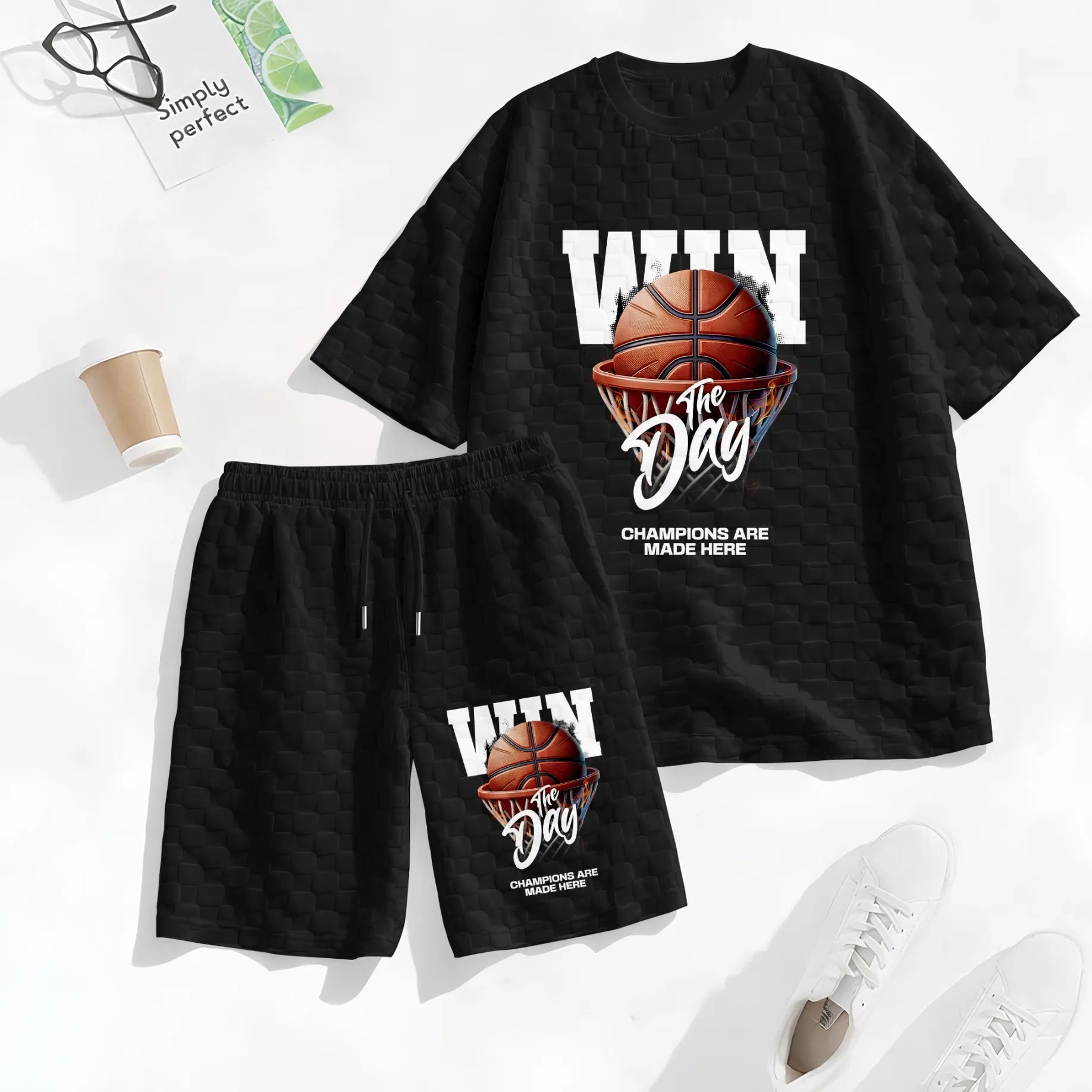 Men's Basketball Graphic Print Spring And Summer Drawstring Shorts Set, A Casual Summer Outfit, Including A Short-Sleeved Shirt And Shorts, Suitable For Everyday Wear And Sports Activities.