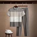 Men's Casual Printed Polo Short-Sleeve T-Shirt And Pants Two-Piece Set