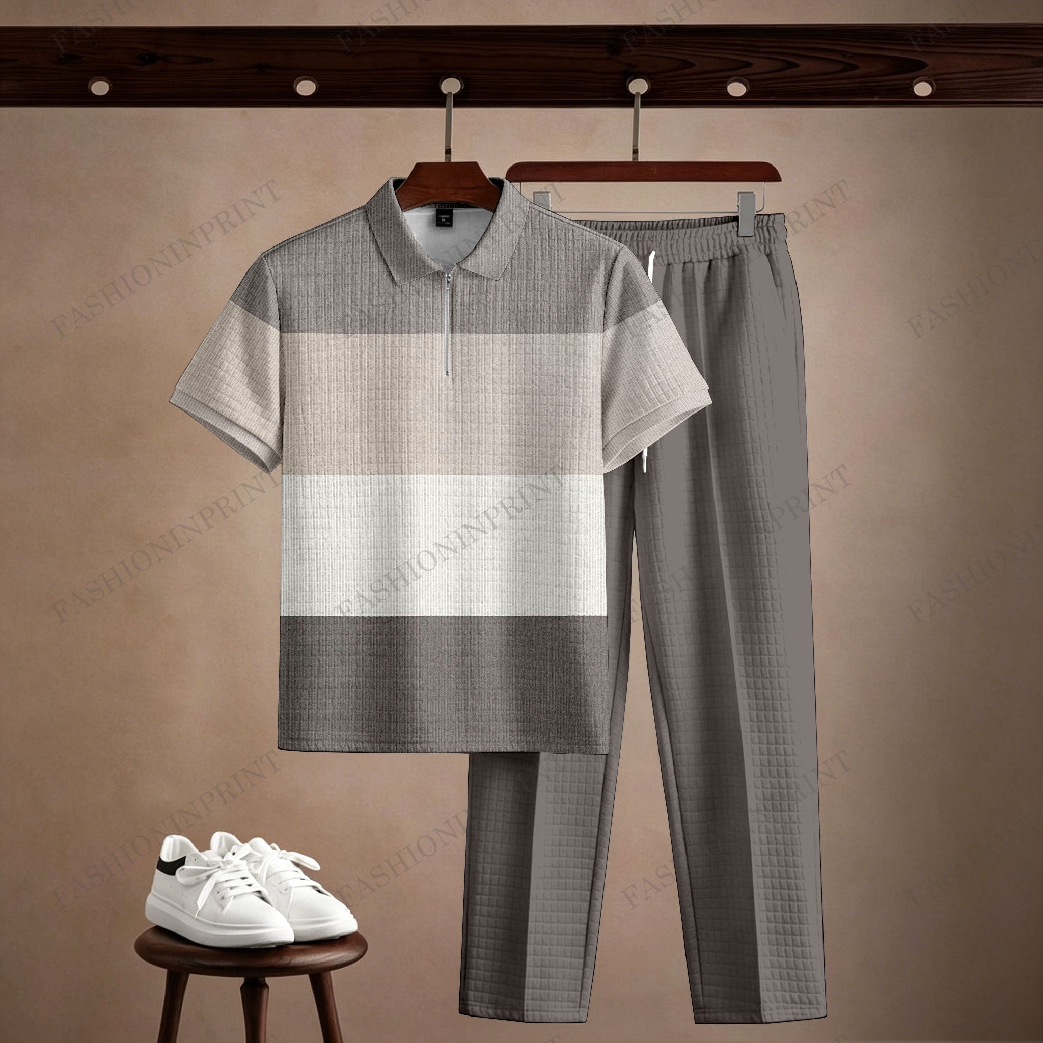 Men's Casual Printed Polo Short-Sleeve T-Shirt And Pants Two-Piece Set