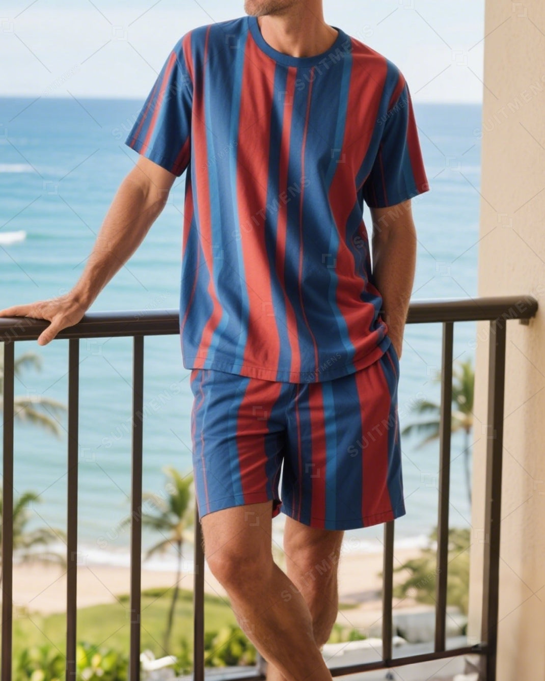 Men's Summer Vacation Round Neck Set 030