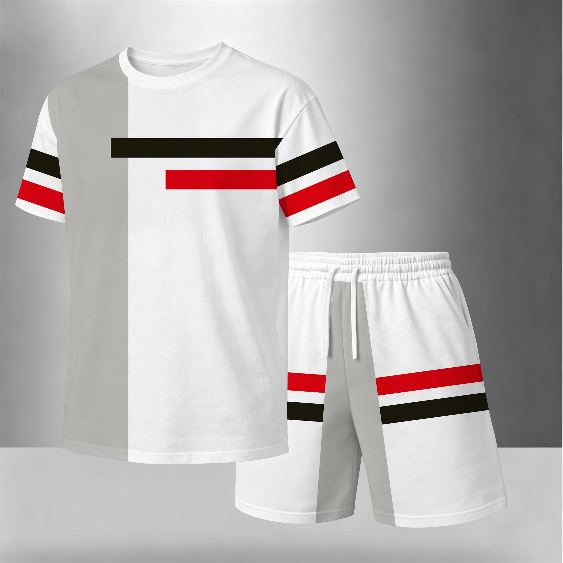 Men’s Summer 2 Piece Shorts Set, Color Block Short Sleeve T Shirt and Drawstring Shorts Matching Outfit, Lightweight Breathable Casual Tracksuit for Daily Wear, Streetwear, Vacation, Travel, Beach, Workout and Lounging