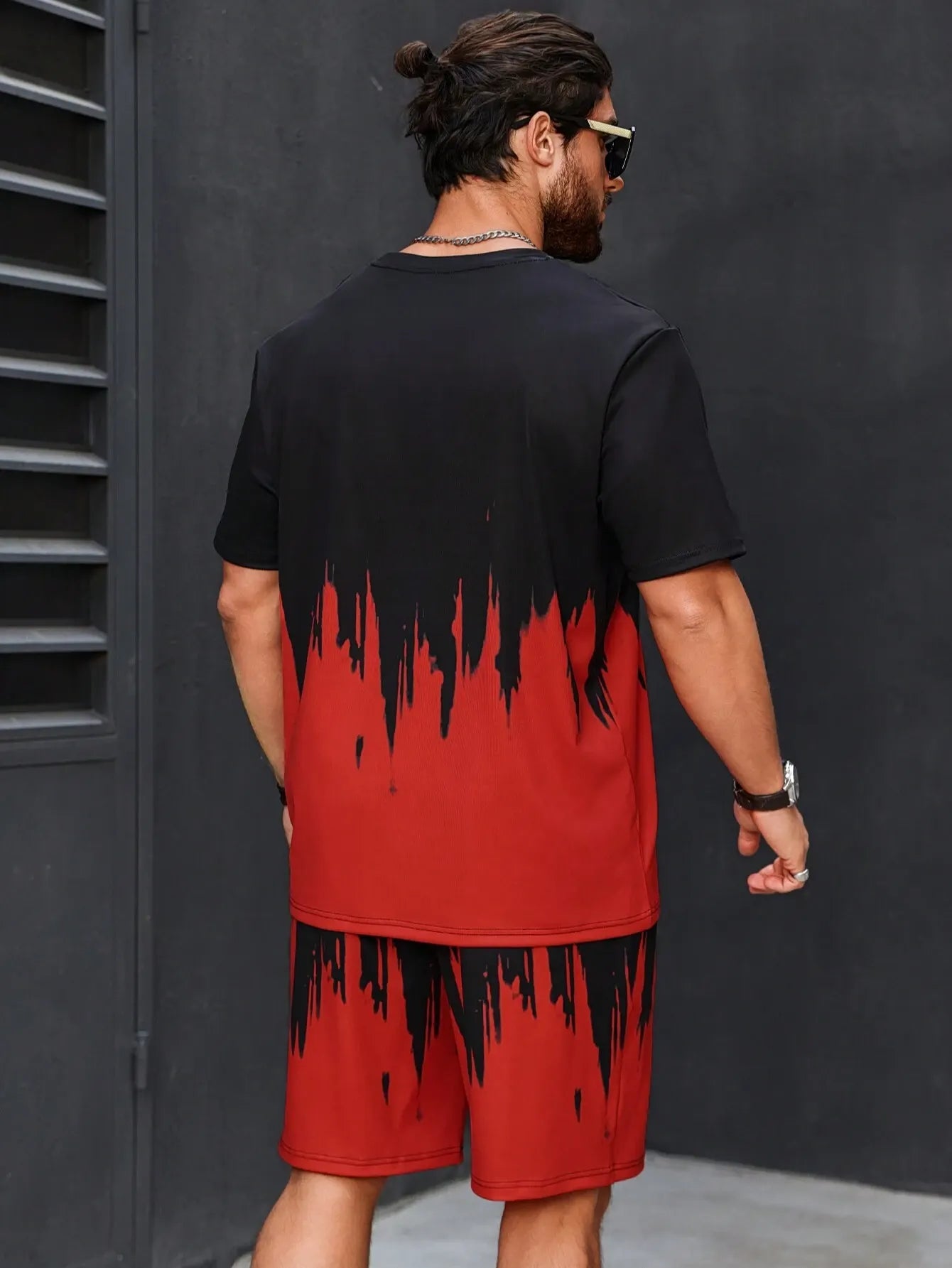 Men's casual color block printed shorts Set 507