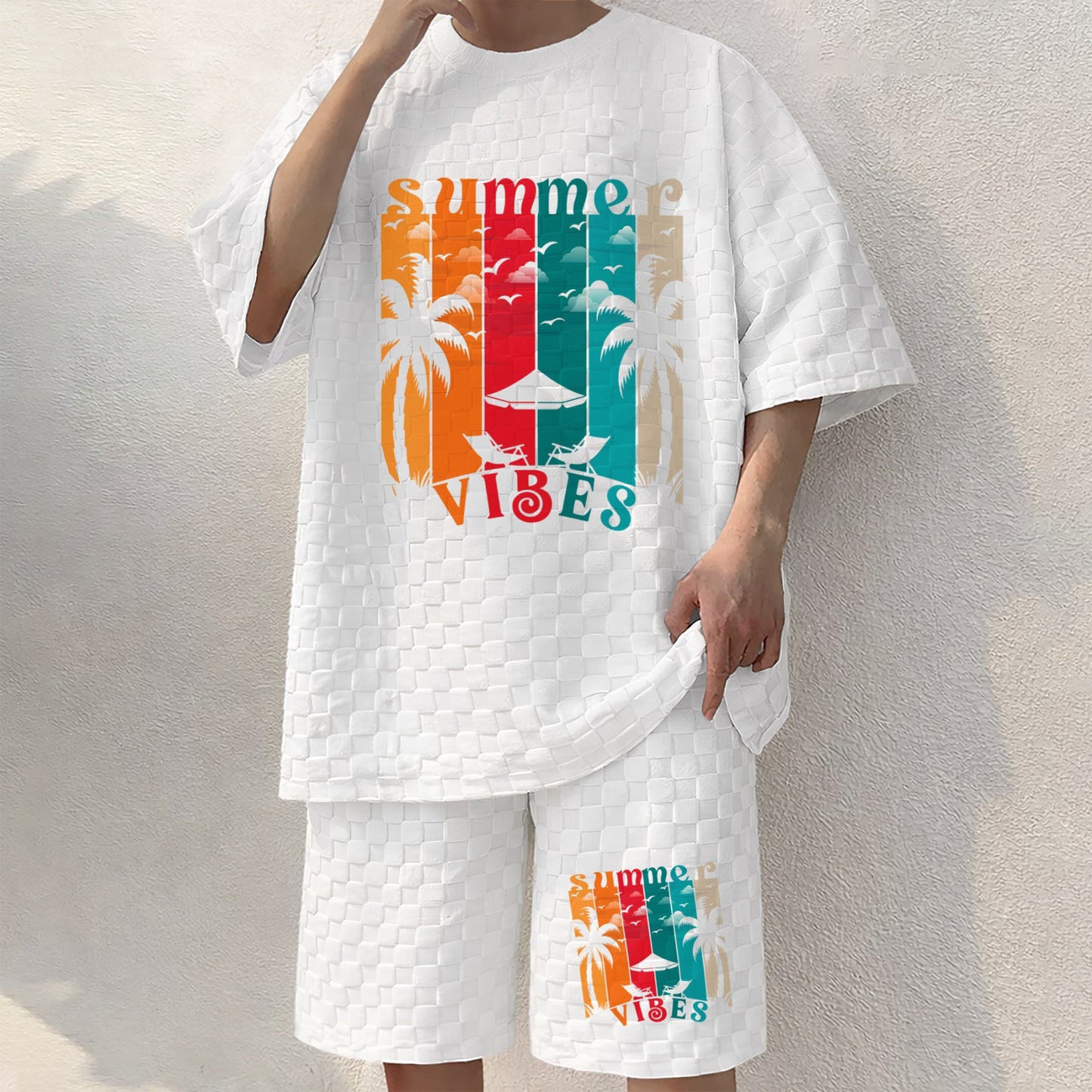 Men's Hawaiian Graphic Print Spring And Summer Drawstring Shorts Set, A Casual Summer Outfit, Including A Short-Sleeved Shirt And Shorts, Suitable For Everyday Wear And Sports Activities. A Two-Piece Set For A Relaxed And Active Lifestyle.