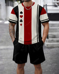 Men's Summer Colorblock Printed Round Neck Set 475