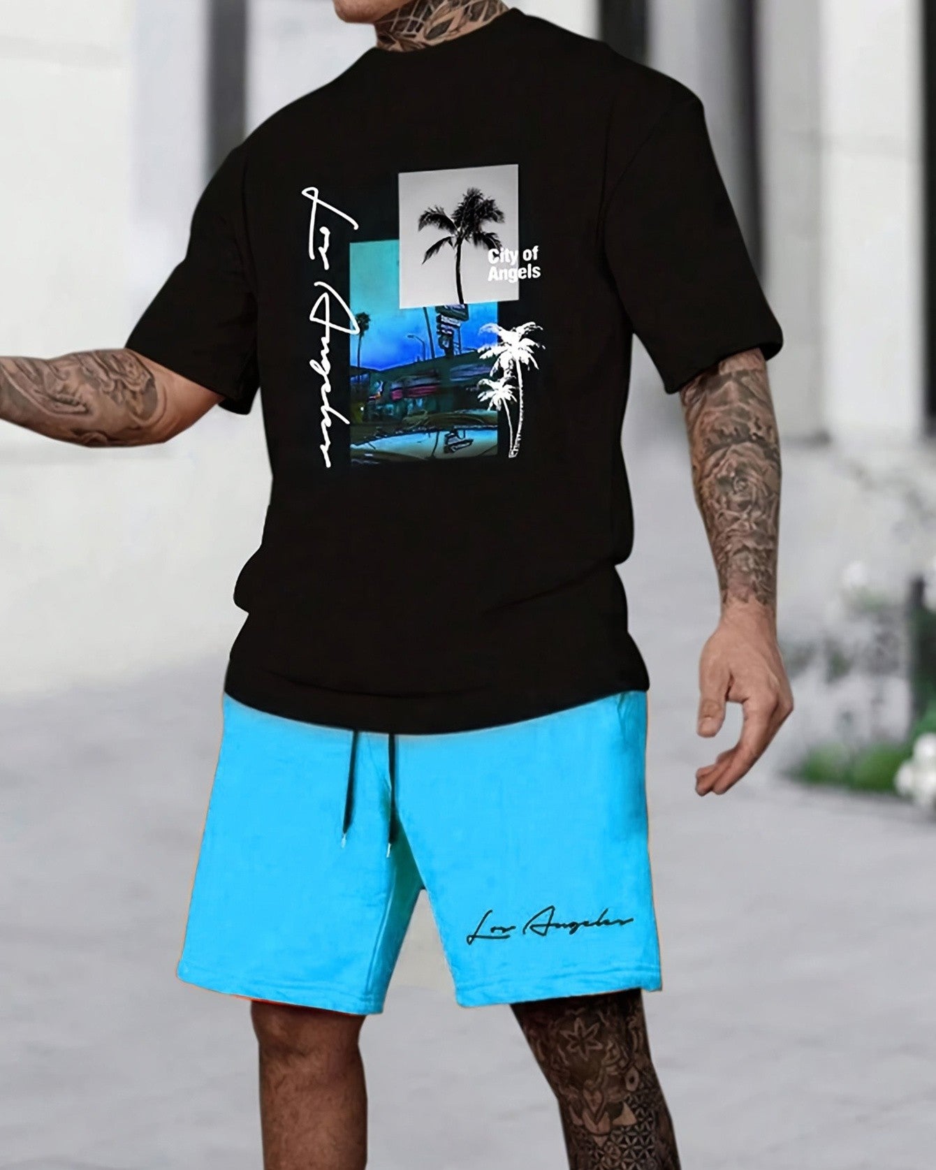 Men's Summer Vacation Round Neck Set 205