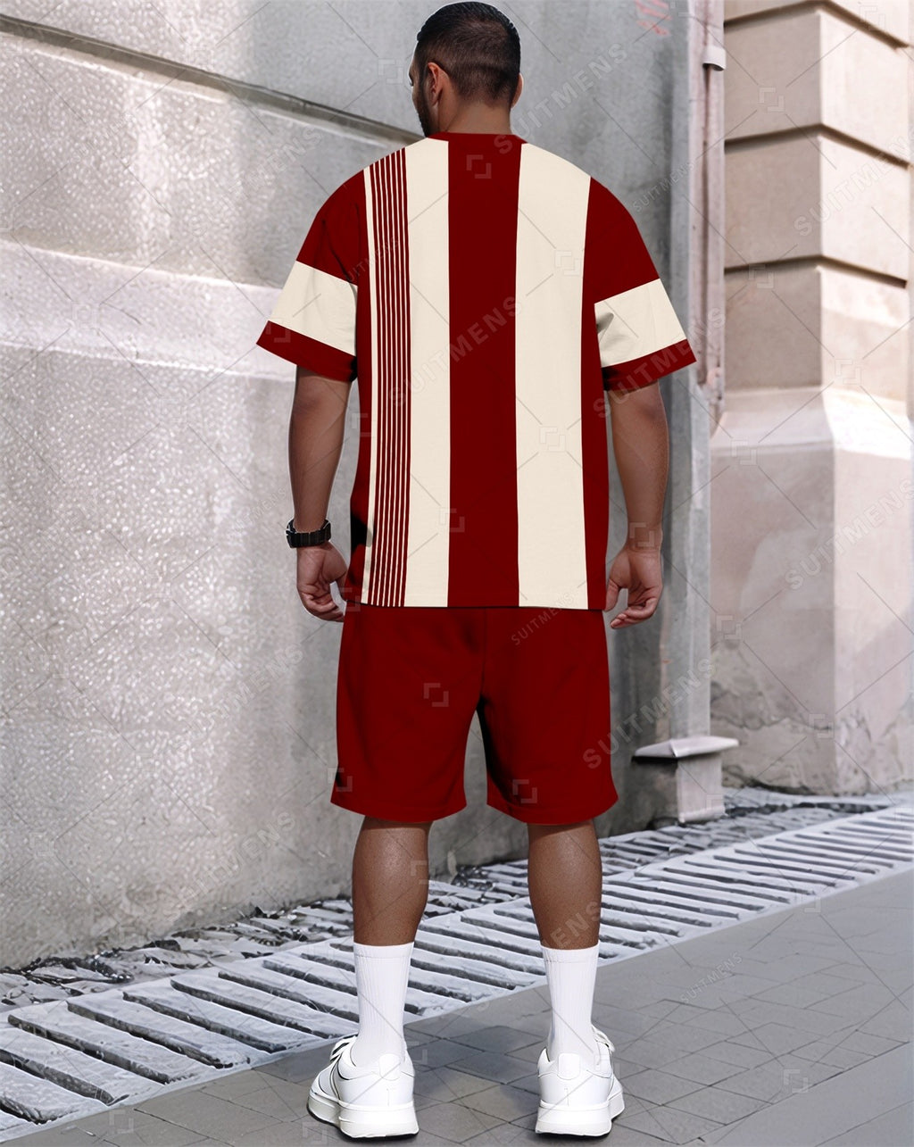 Men's Summer Colorblock Printed Round Neck Set 382