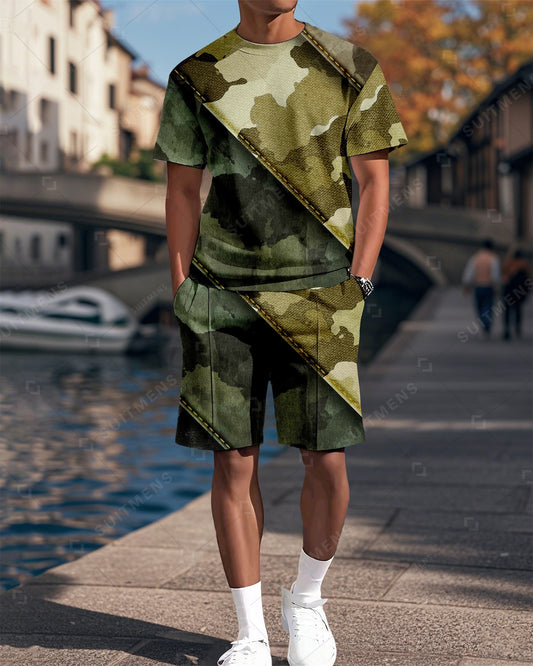 Men's Camouflage Printed Casual Summer Round Neck Set 2014