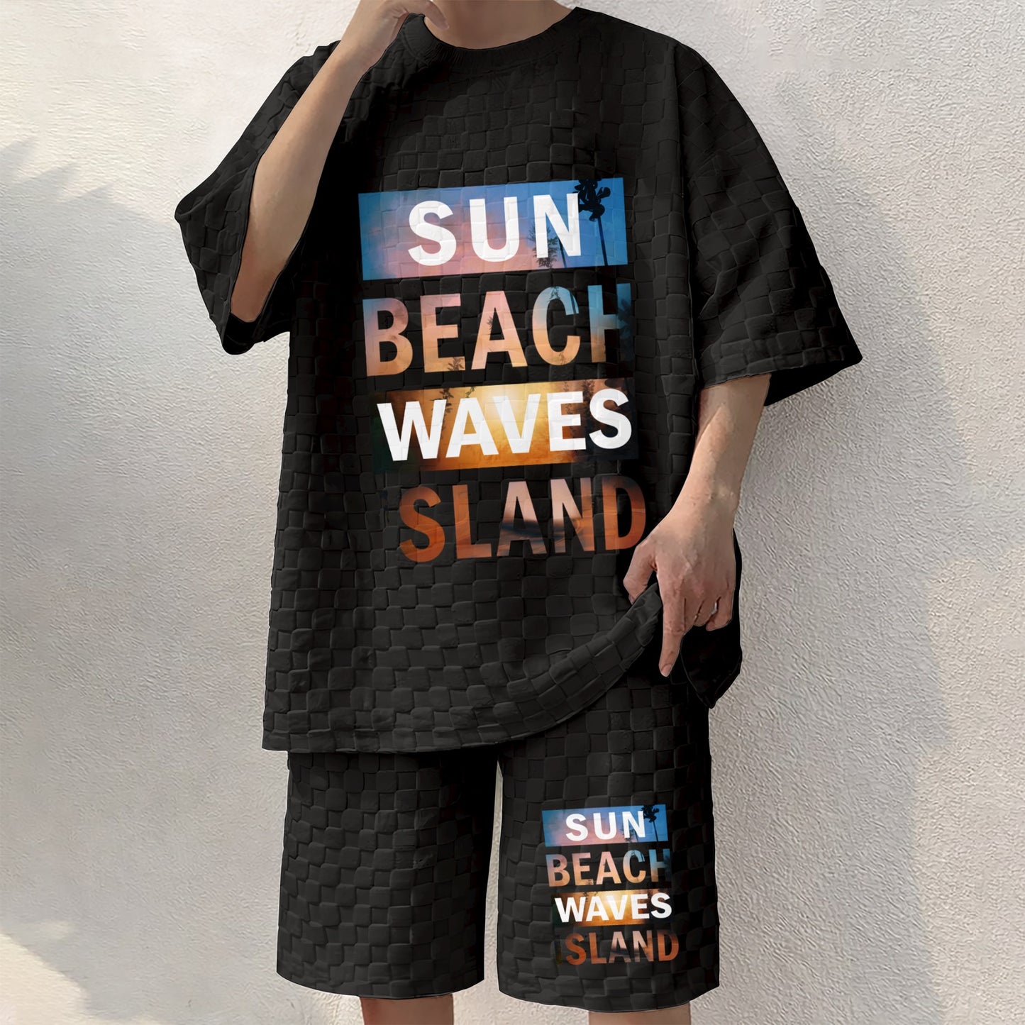 Men's Resort Print Spring And Summer Drawstring Shorts Set, A Casual Summer Outfit, Including A Short-Sleeved Shirt And Shorts, Suitable For Everyday Wear And Sports Activities.