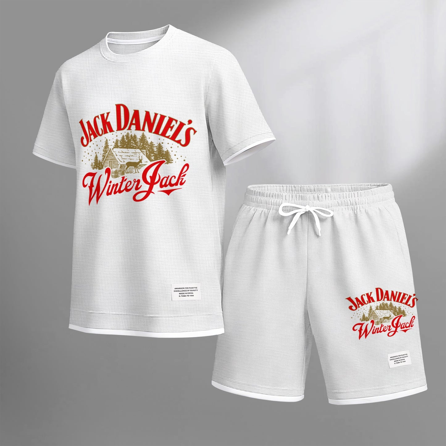 Men's Beer And Beverage Printed Drawstring Shorts Set, Suitable For Spring And Summer Wear, Casual Summer Set, Including Short-Sleeved Shirt And Shorts, Suitable For Everyday Wear And Sports 08