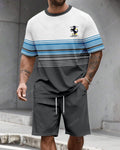 Men's Summer Color Matching Round Neck Set 602