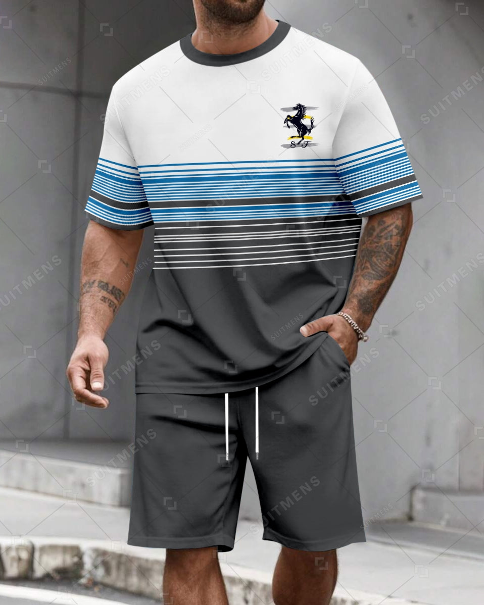 Men's Summer Color Matching Round Neck Set 602