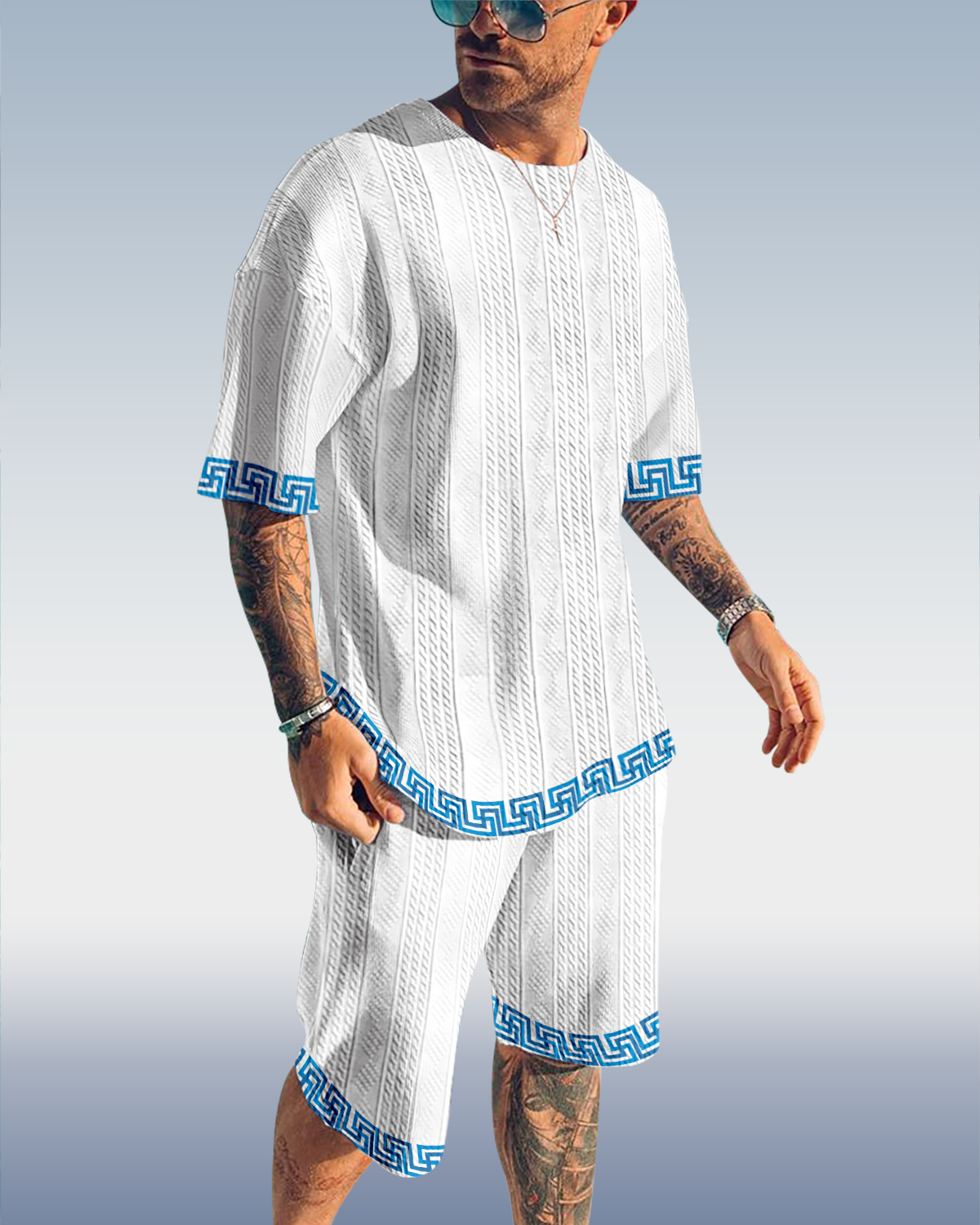 Suitmens Men's Luxury Textured Print Shorts Set 558