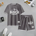 Men's Rocky Mountains Print Waffle Fabric Short-Sleeved Shirt And Shorts Set