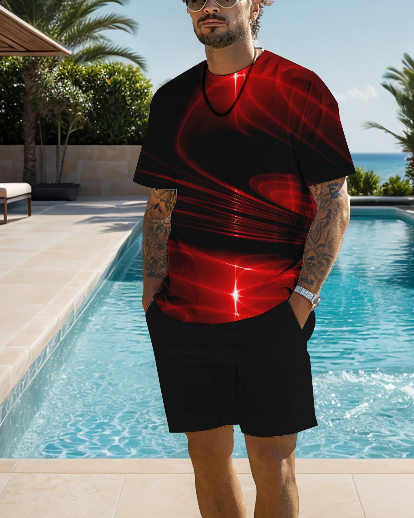 Men's casual gradient printed shorts Set 528