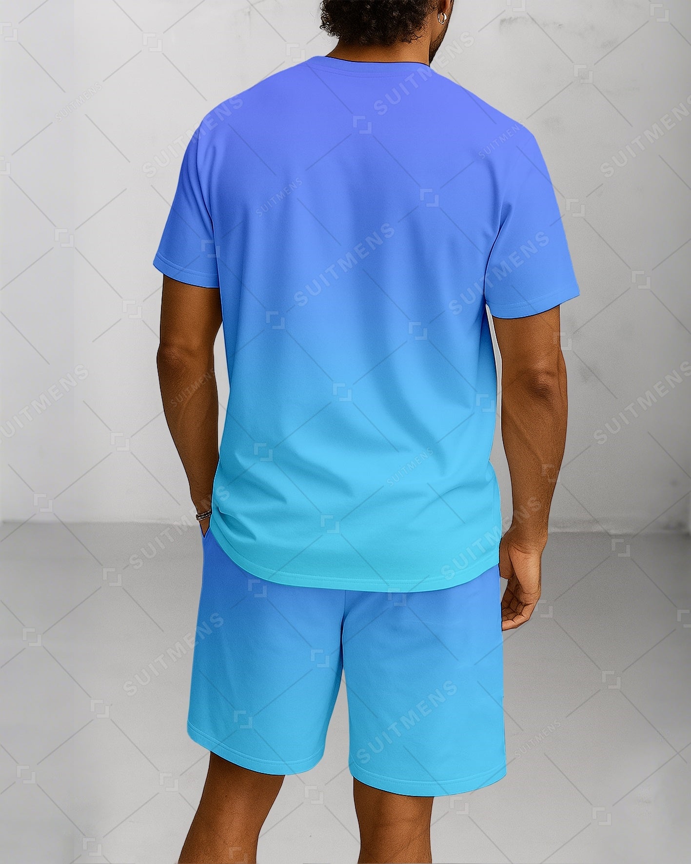 Men's Summer Colorblock Printed Round Neck Suit 052