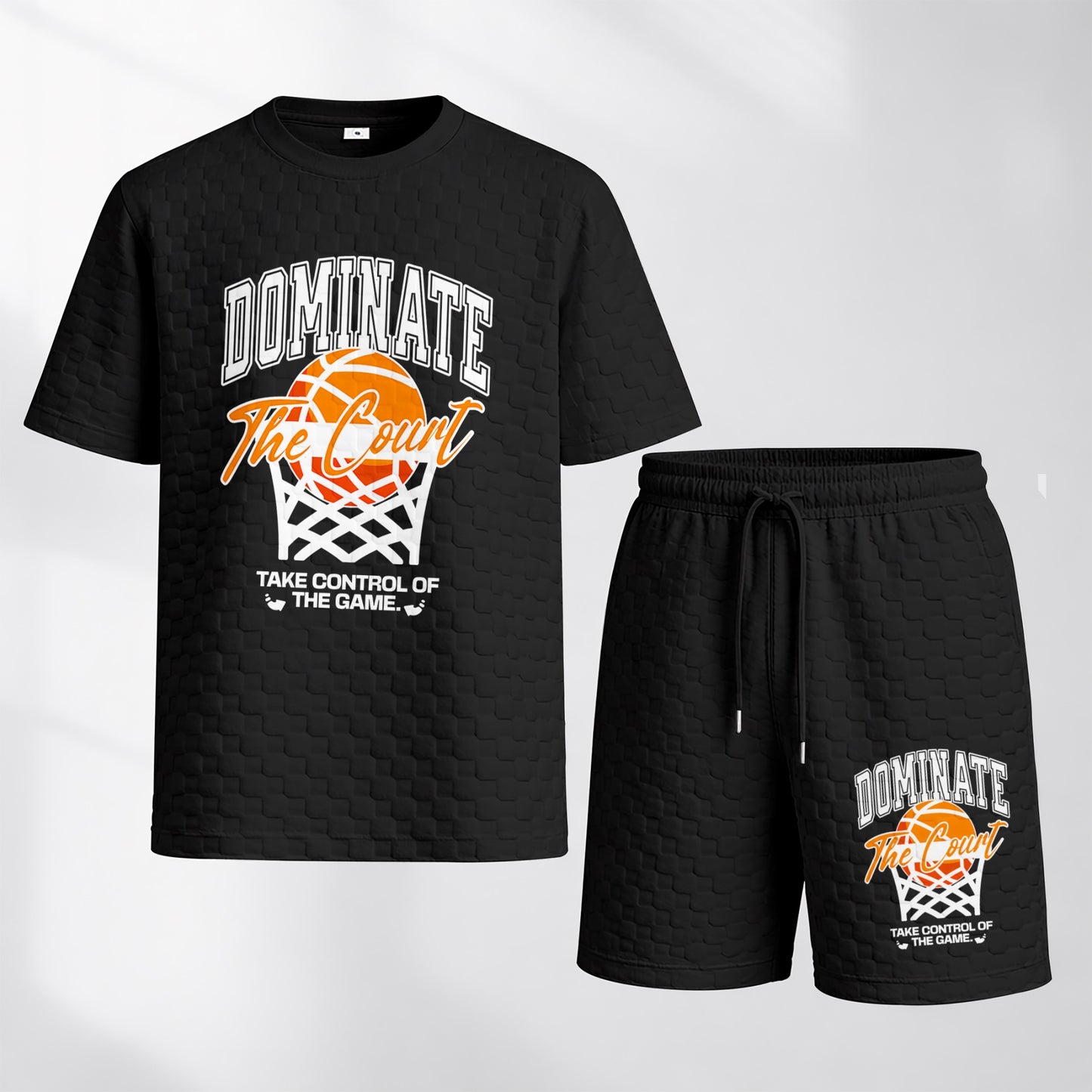 Men's Basketball Print Spring And Summer Drawstring Shorts Set, A Casual Summer Outfit, Including A Short-Sleeved Shirt And Shorts, Suitable For Everyday Wear And Sports Activities.