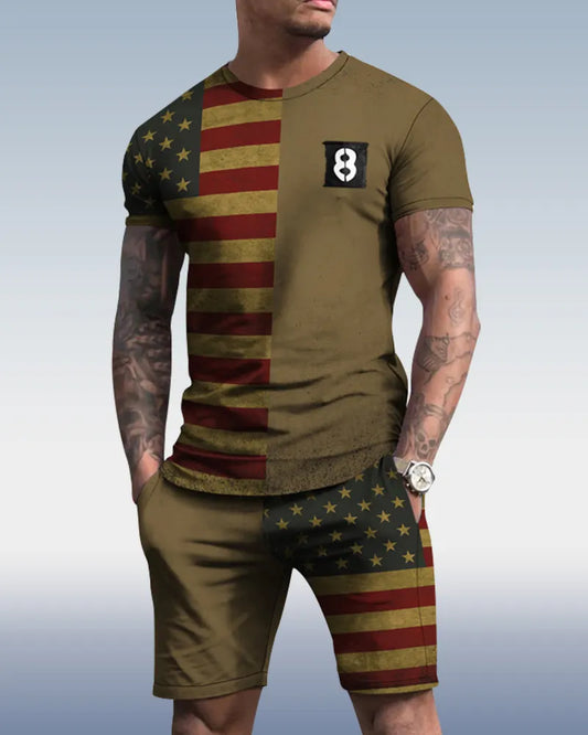 Men's spring and summer national flag print suit 066