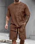Men's Summer Retro Printed Round Neck Set 819